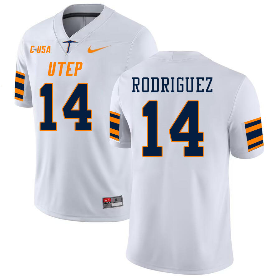 Men-Youth #14 Zach Rodriguez UTEP Miners 2023 College Football Jerseys Stitched-White